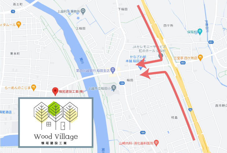 上越の建築会社Wood Villageの地図